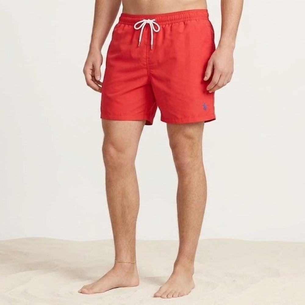 Polo Ralph Lauren Swim Trunks Mens Medium Coral Pink Blue Pony Mesh Lined Beach
